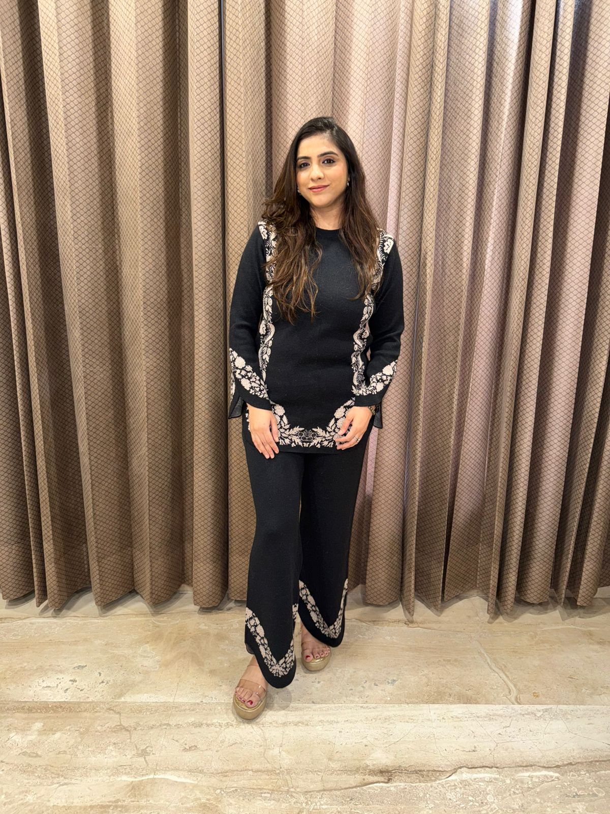 Black Luxe Floral Knit Co-ord Set