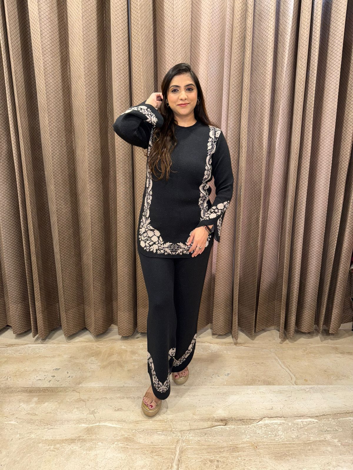 Black Luxe Floral Knit Co-ord Set