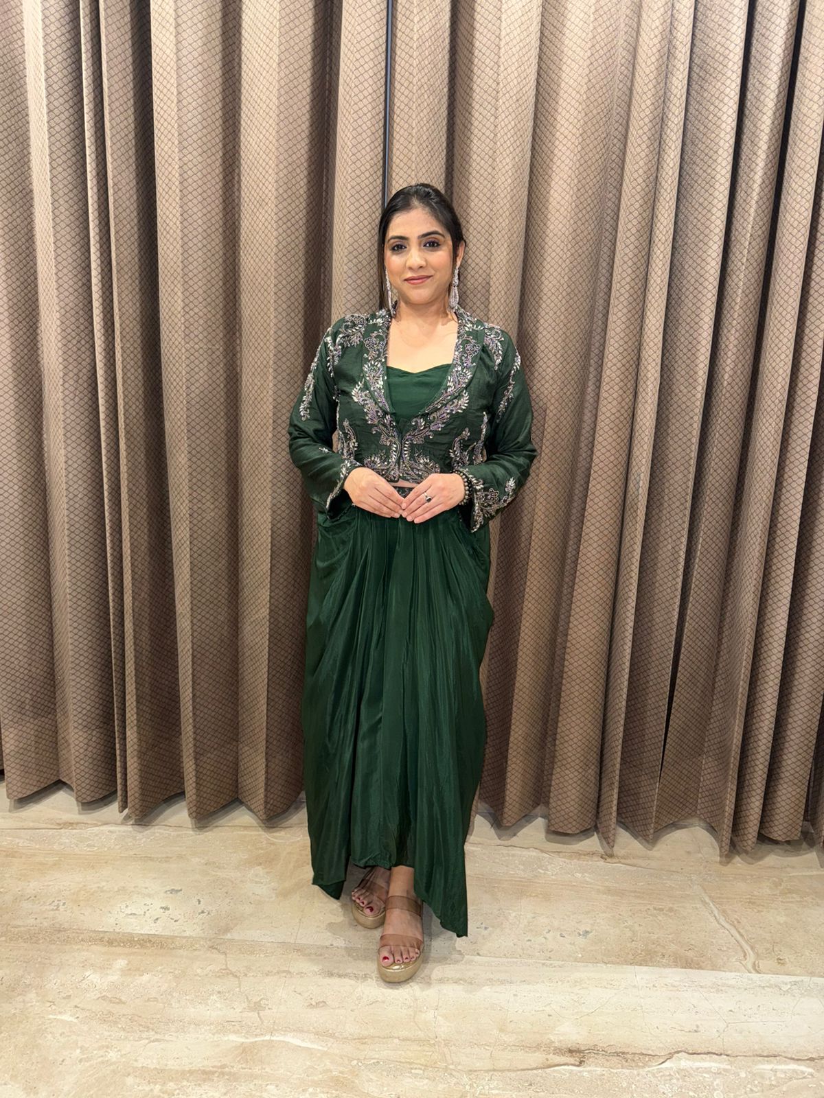 Green Emerald Embellished Indo-Western Set