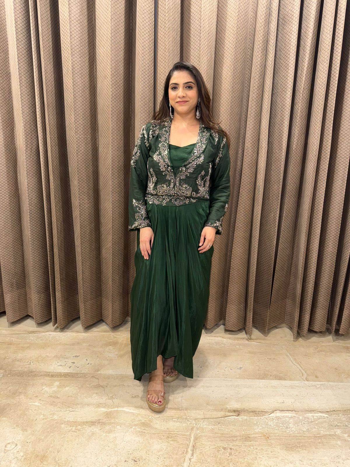 Green Emerald Embellished Indo-Western Set