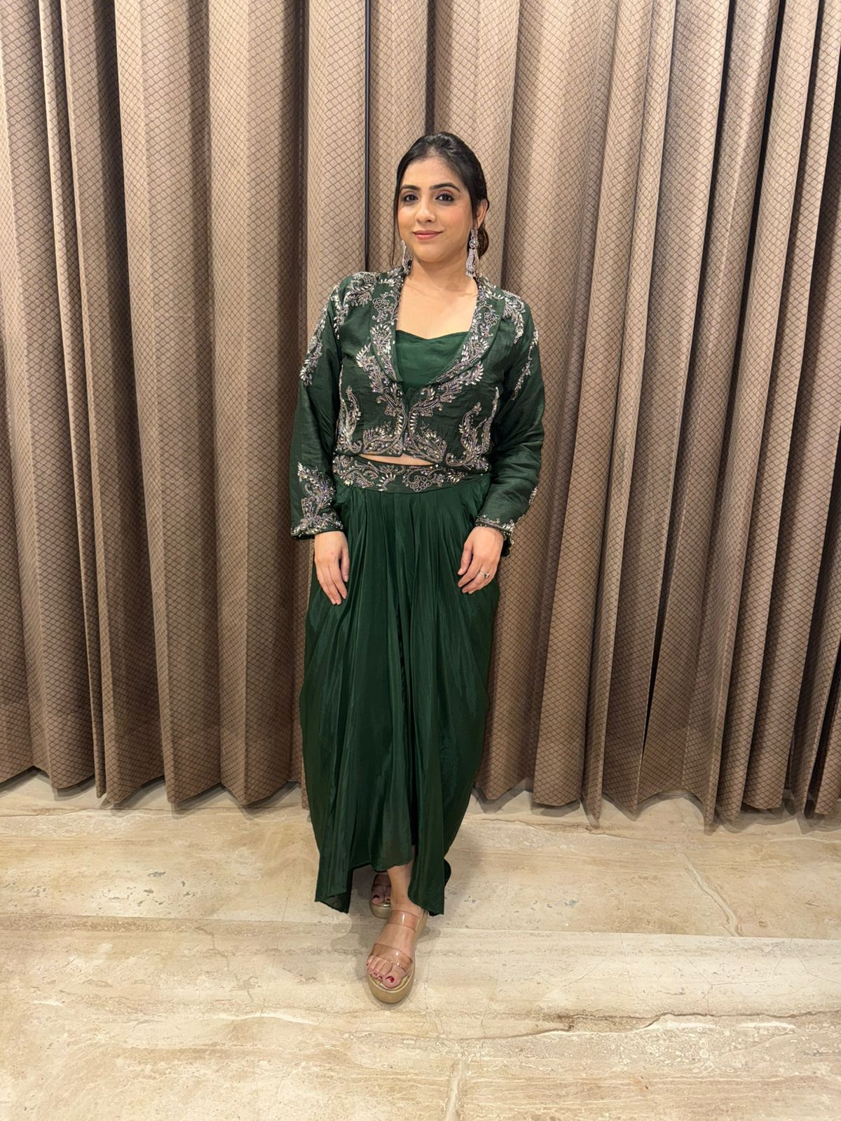 Green Emerald Embellished Indo-Western Set