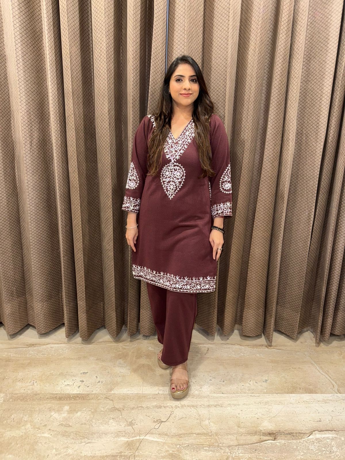 Wine Plum Threadwork Elegant Co-ord Set