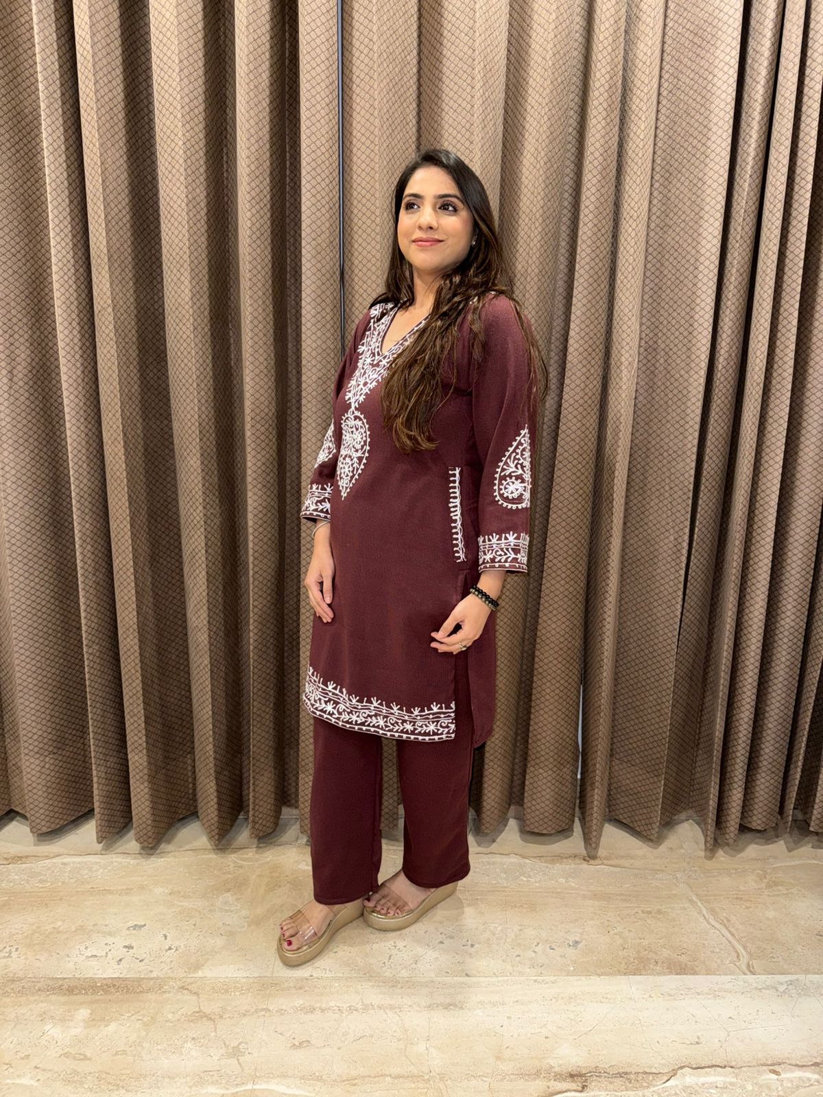 Wine Plum Threadwork Elegant Co-ord Set