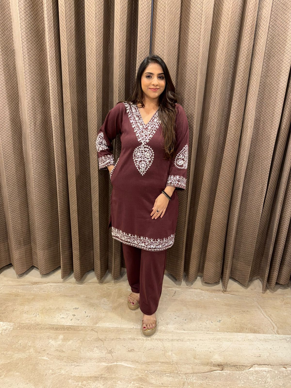 Wine Plum Threadwork Elegant Co-ord Set