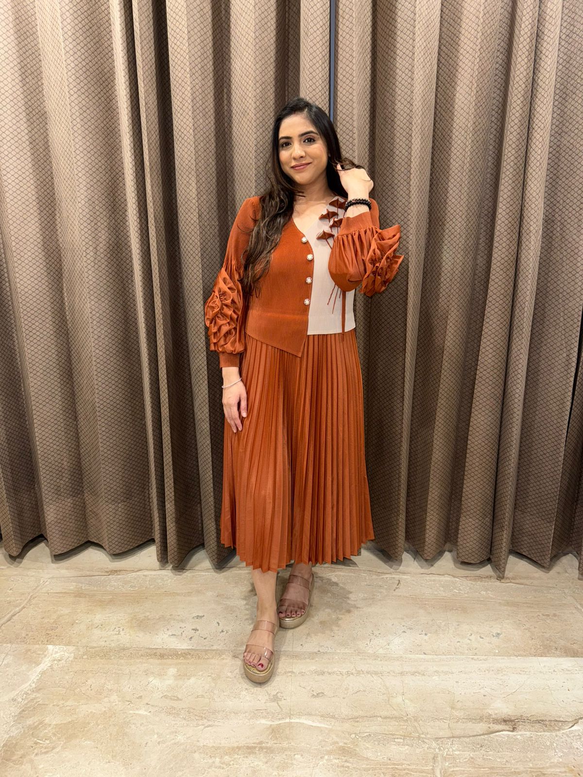 Rust Royale Pleated Midi Dress