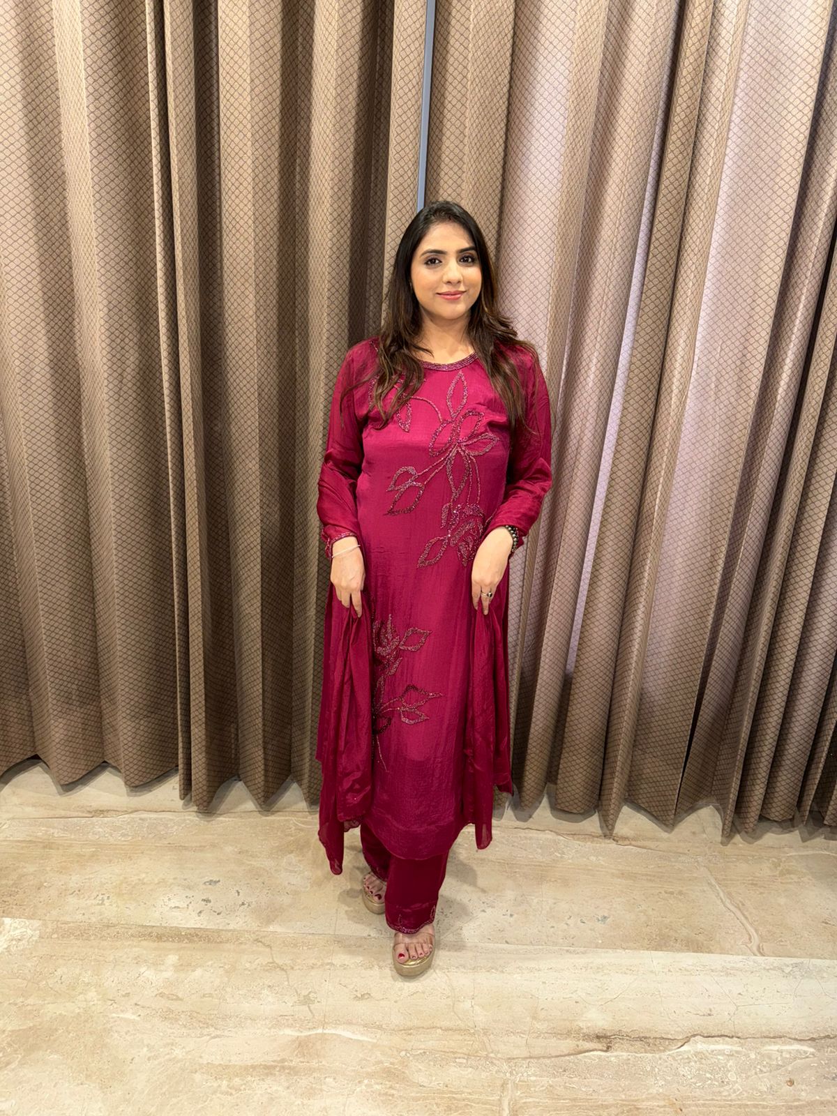 Wine Luxe Hand-Embroidered Suit Set