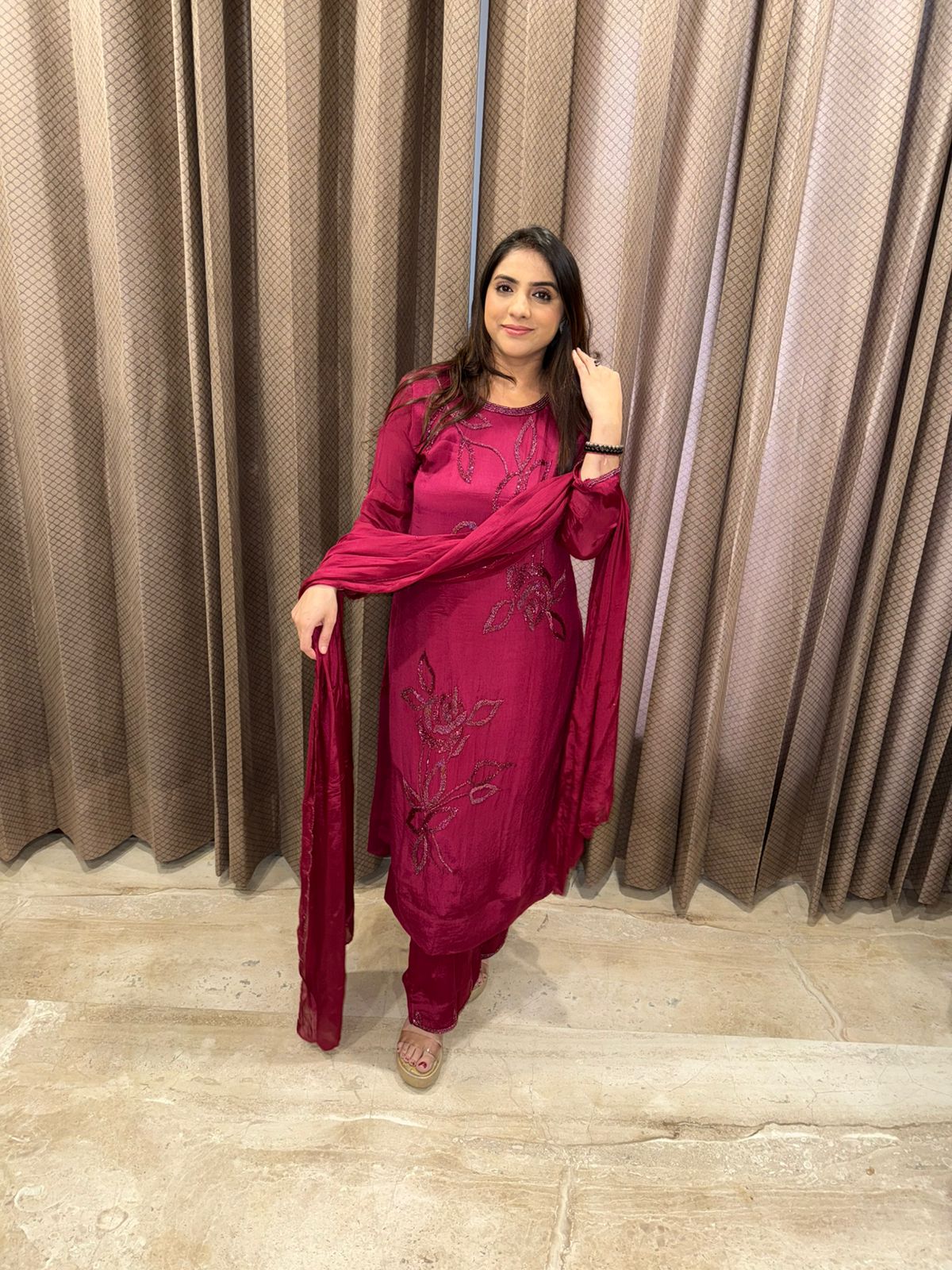 Wine Luxe Hand-Embroidered Suit Set