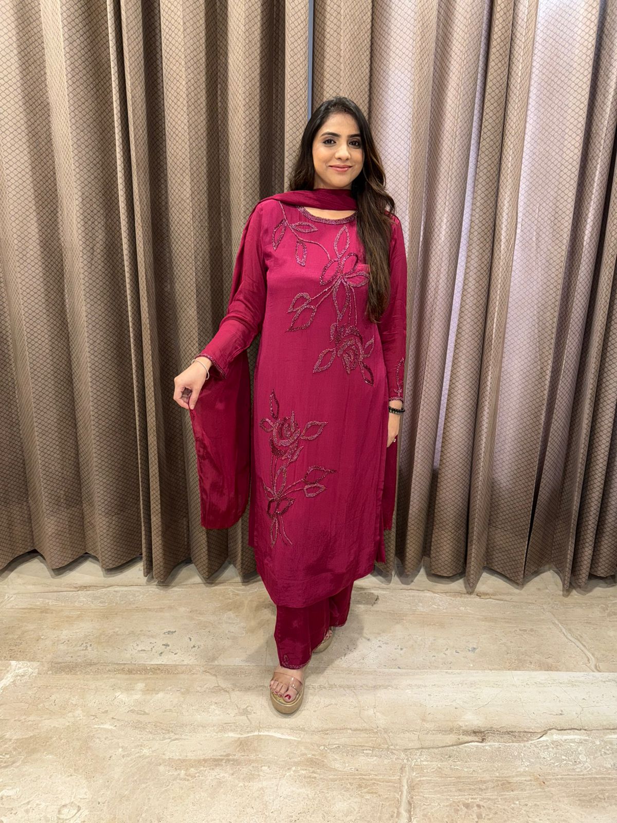 Wine Luxe Hand-Embroidered Suit Set