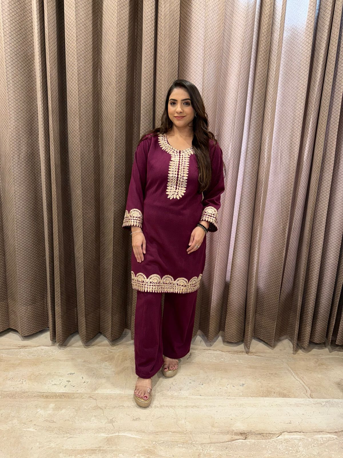 Elegant Maroon Gotta Patti work Co-ord Set