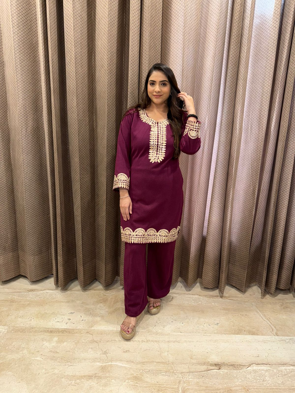 Elegant Maroon Gotta Patti work Co-ord Set