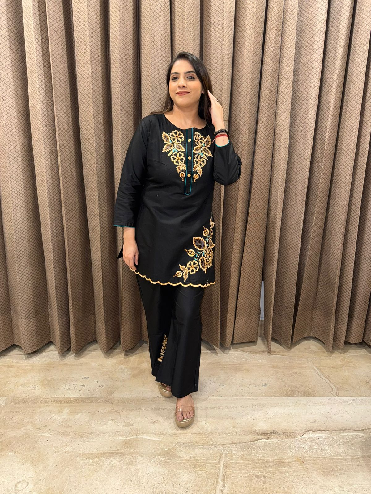 Black Co-ord Set with Thread Embroidered