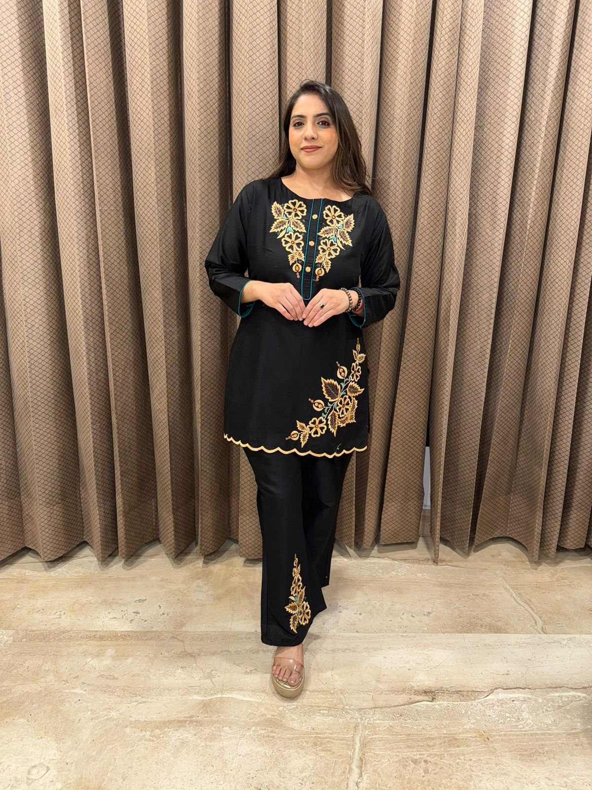 Black Co-ord Set with Thread Embroidered