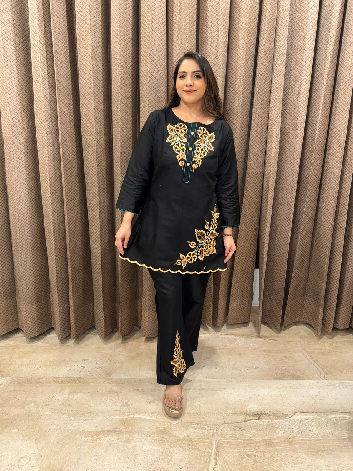 Black Co-ord Set with Thread Embroidered