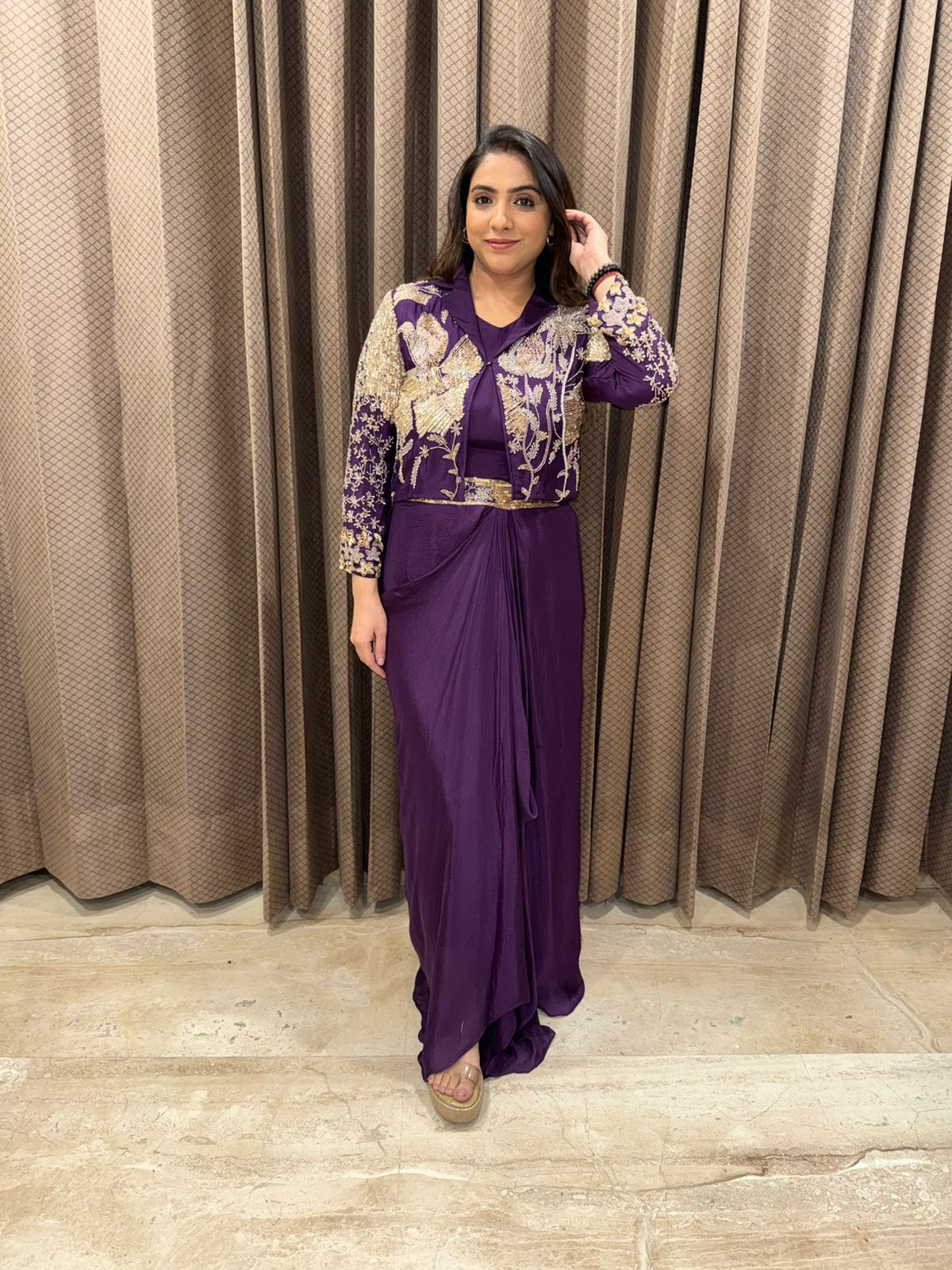 Purple Drape Dress with Heavy Hand-work Jacket