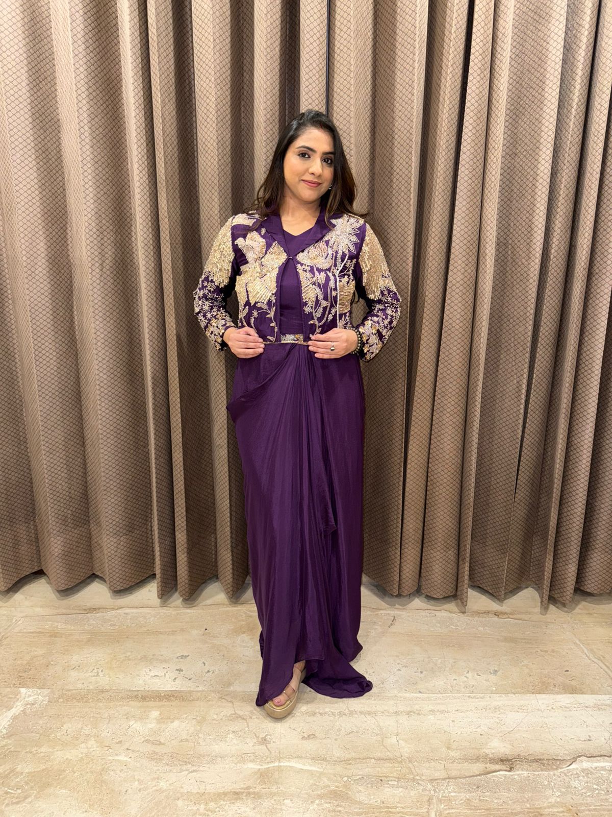 Purple Drape Dress with Heavy Hand-work Jacket