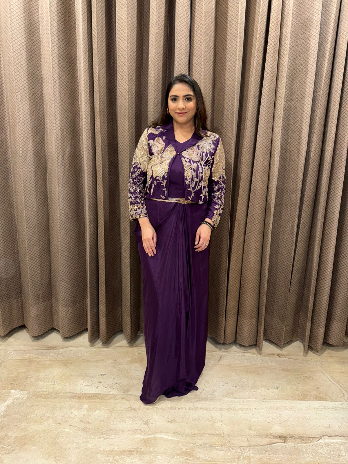 Purple Drape Dress with Heavy Hand-work Jacket