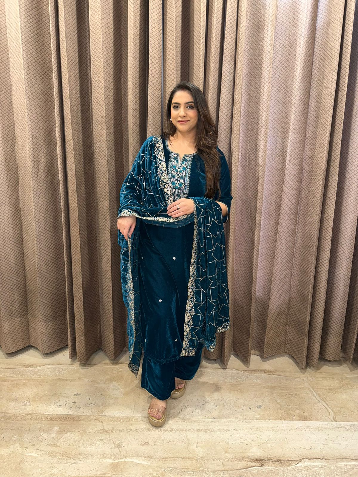 Rama Green Hand-work Suit Set with Heavy Dupatta