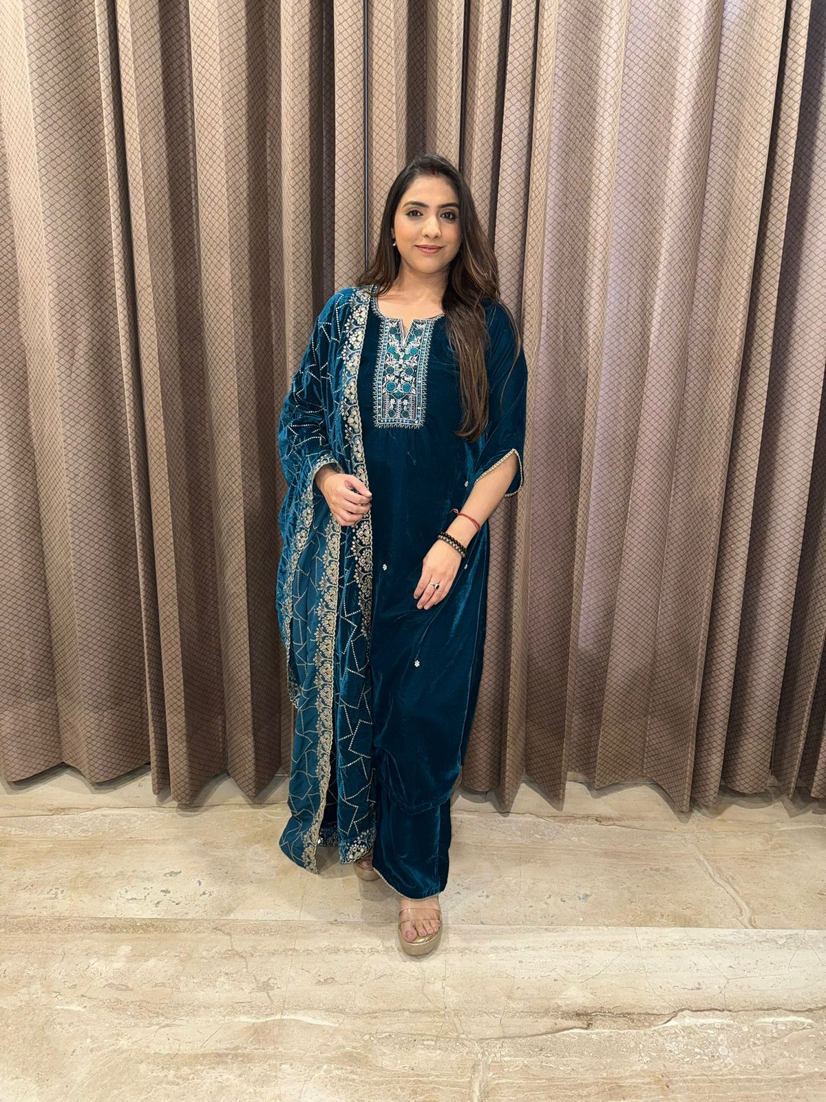 Rama Green Hand-work Suit Set with Heavy Dupatta