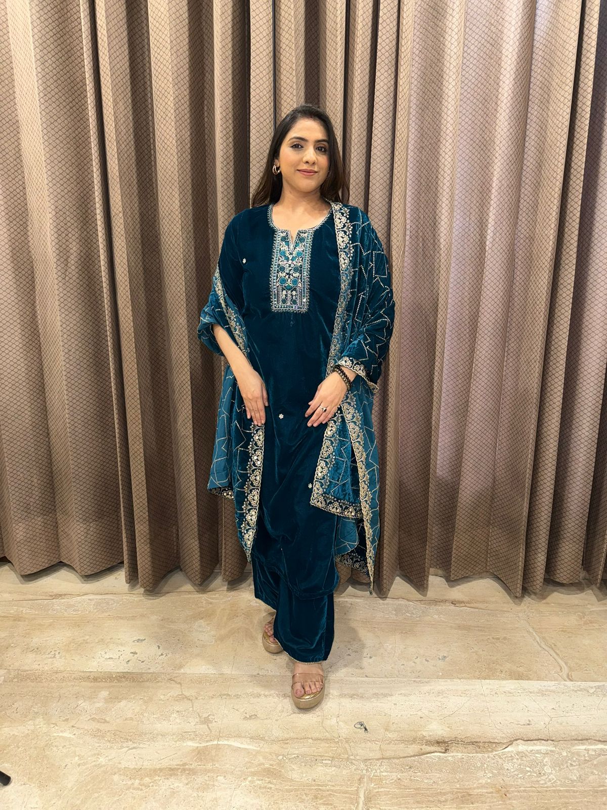 Rama Green Hand-work Suit Set with Heavy Dupatta