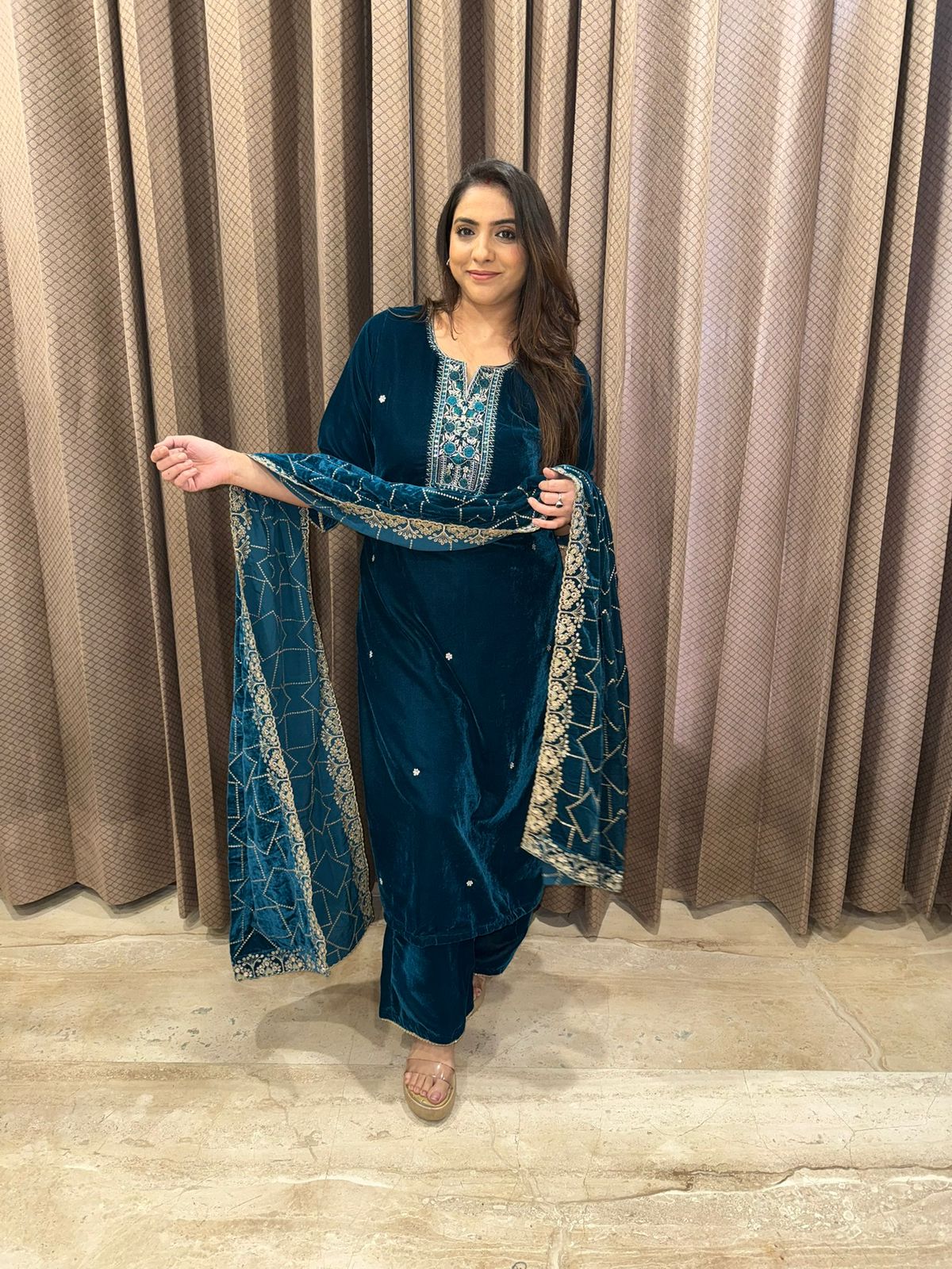 Rama Green Hand-work Suit Set with Heavy Dupatta