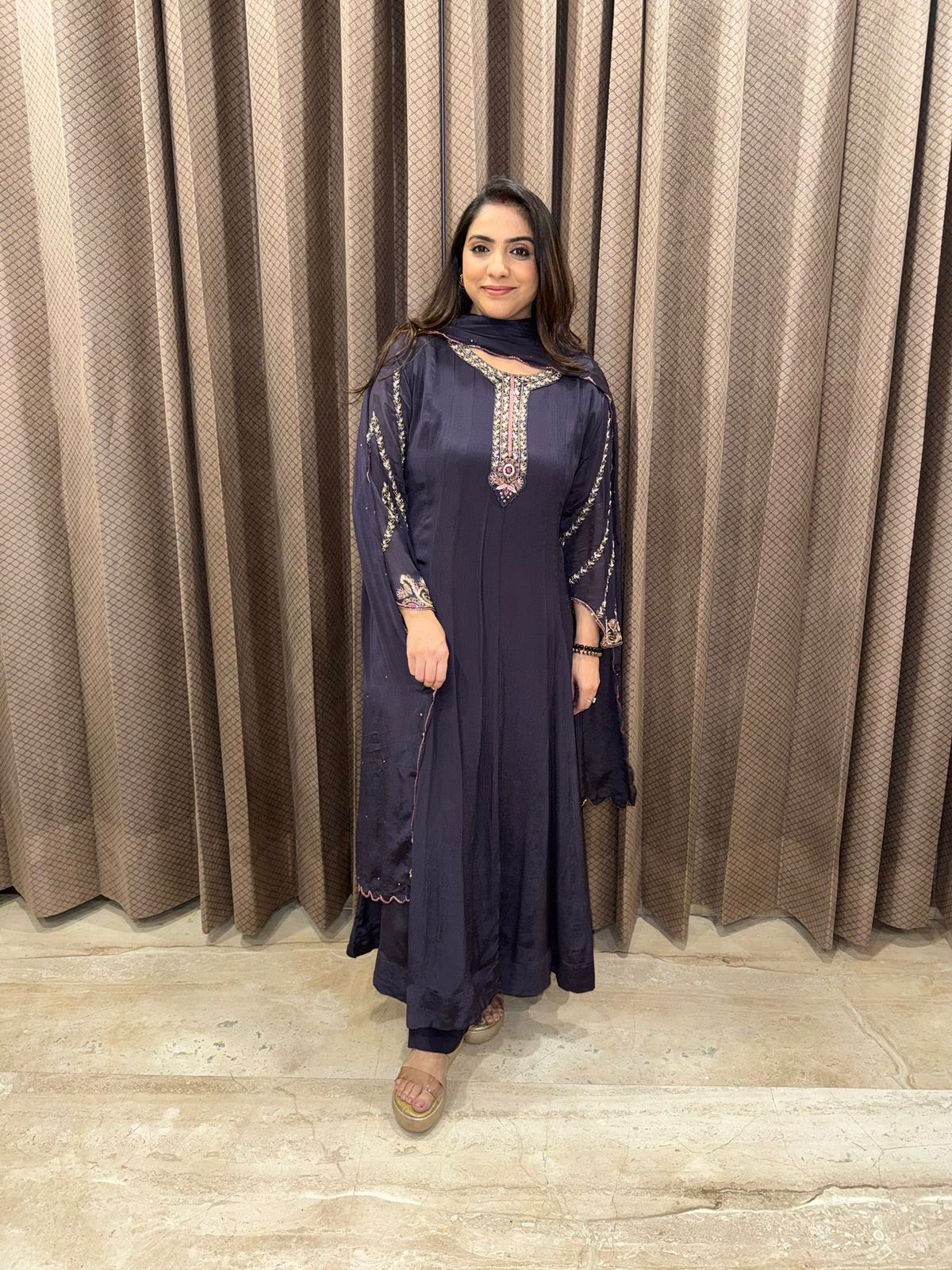 Purple Hand-work Anarkali Set with Dupatta