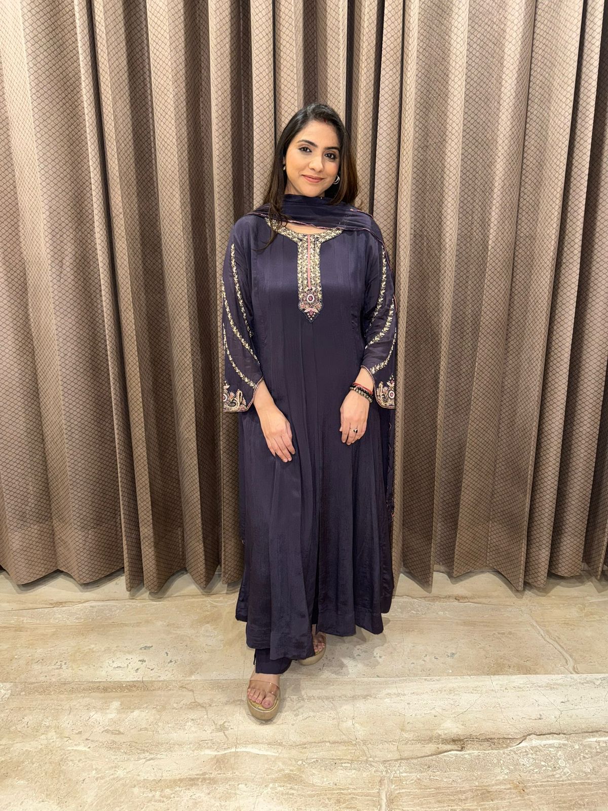 Purple Hand-work Anarkali Set with Dupatta