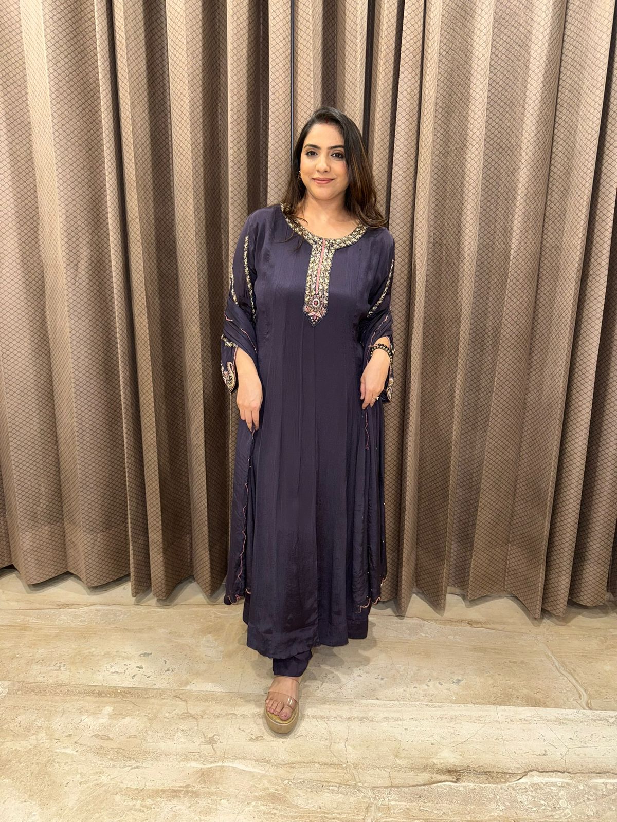 Purple Hand-work Anarkali Set with Dupatta