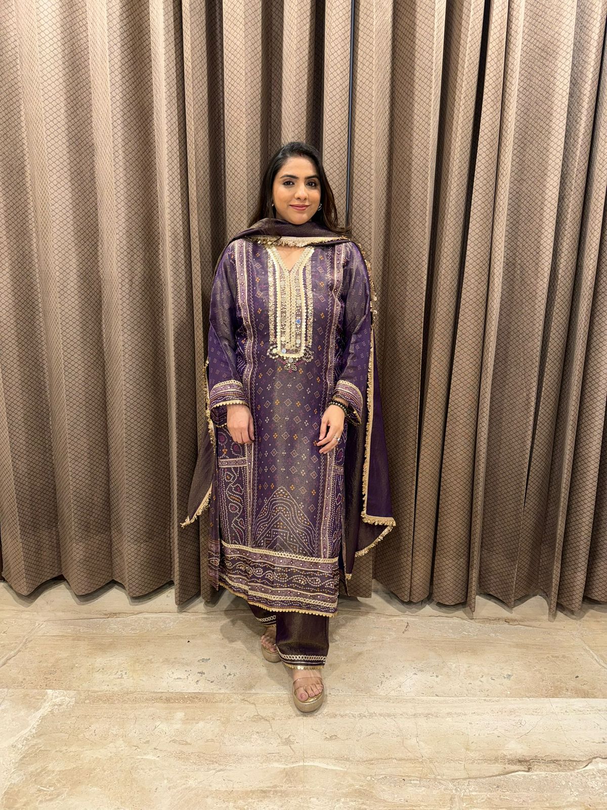 Purple Royal Hand-work Kurta Set with Dupatta