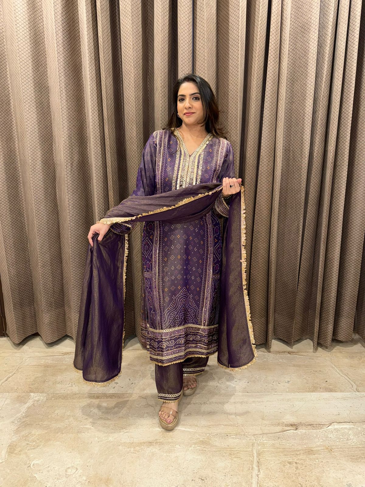Purple Royal Hand-work Kurta Set with Dupatta
