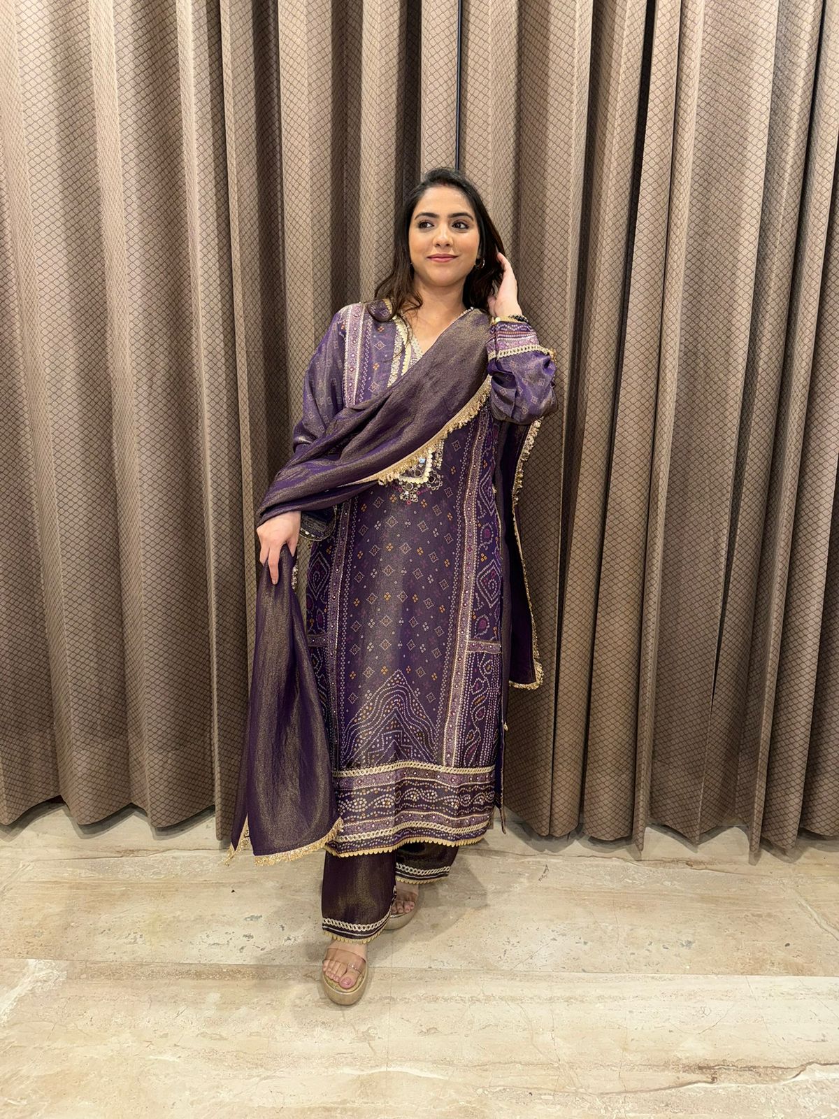 Purple Royal Hand-work Kurta Set with Dupatta