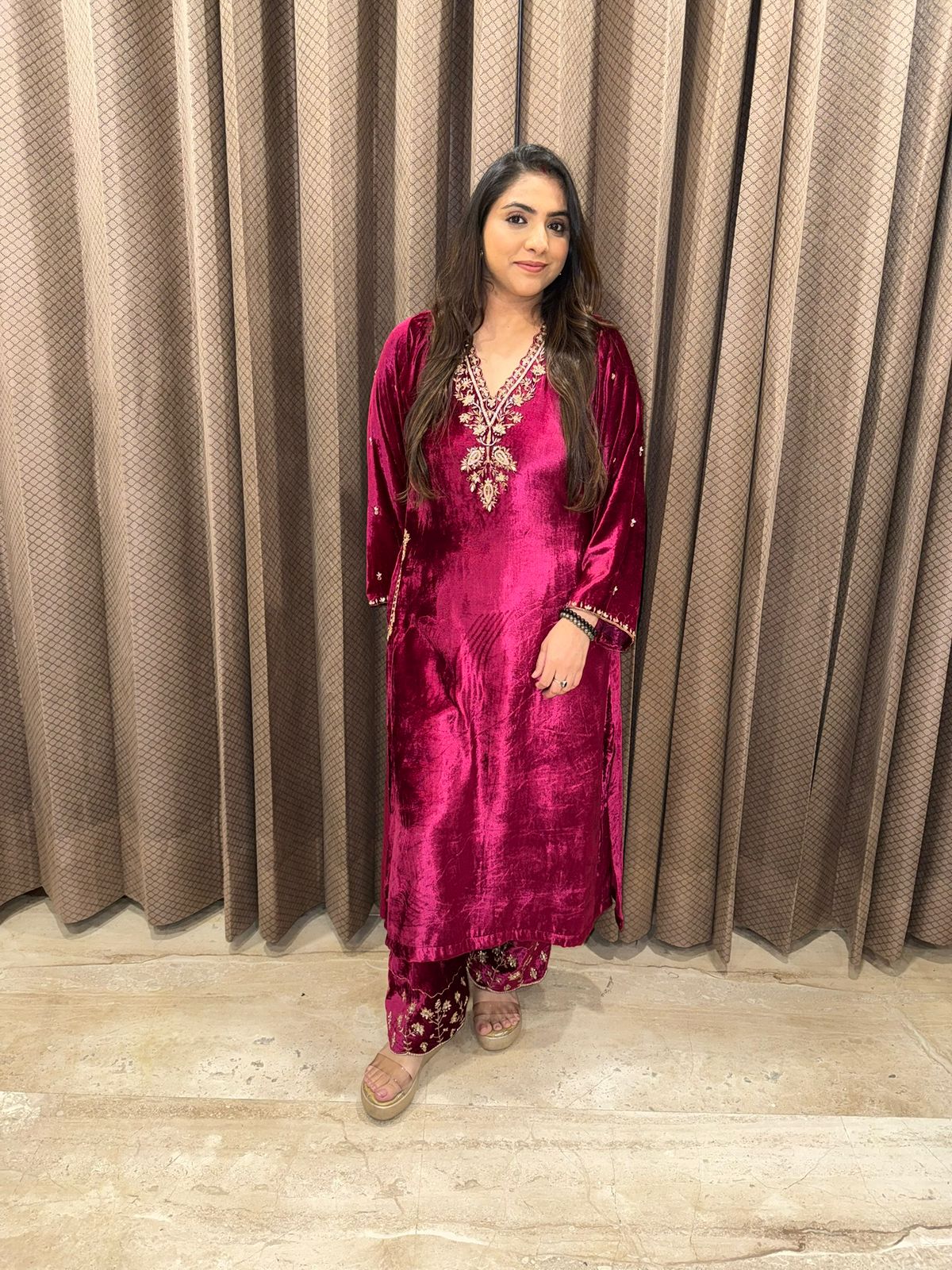 Luxury Velvet Pheran Set with Hand-work Embroidery