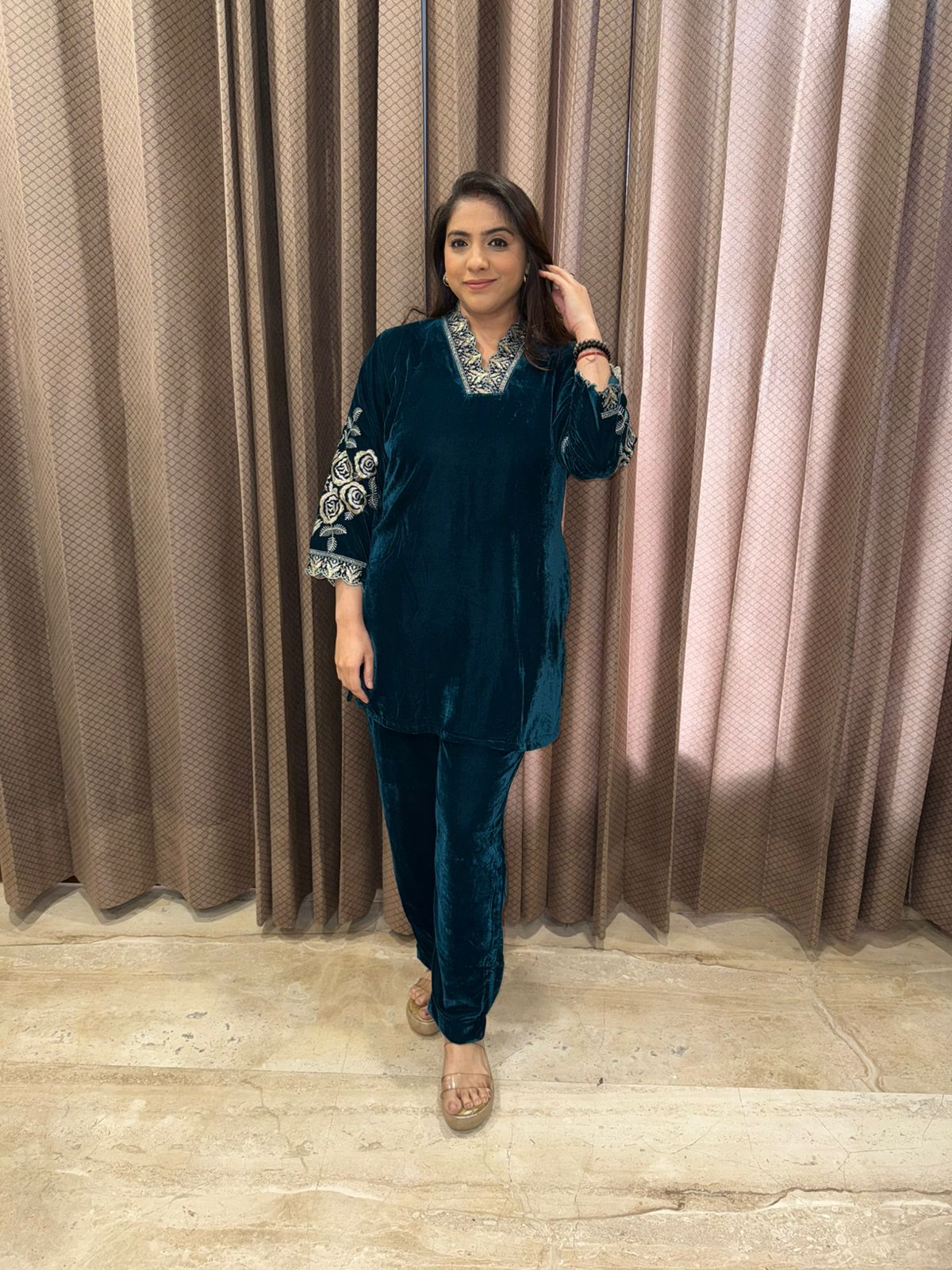 Emerald Velvet Embroidered Co-ord Set