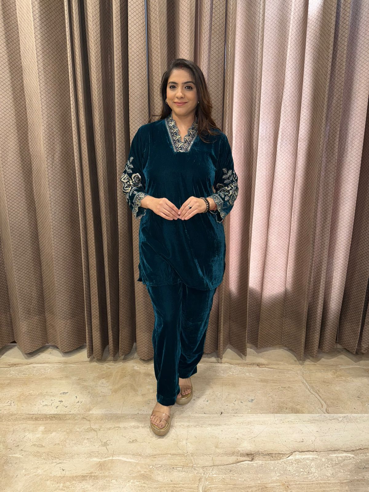 Emerald Velvet Embroidered Co-ord Set