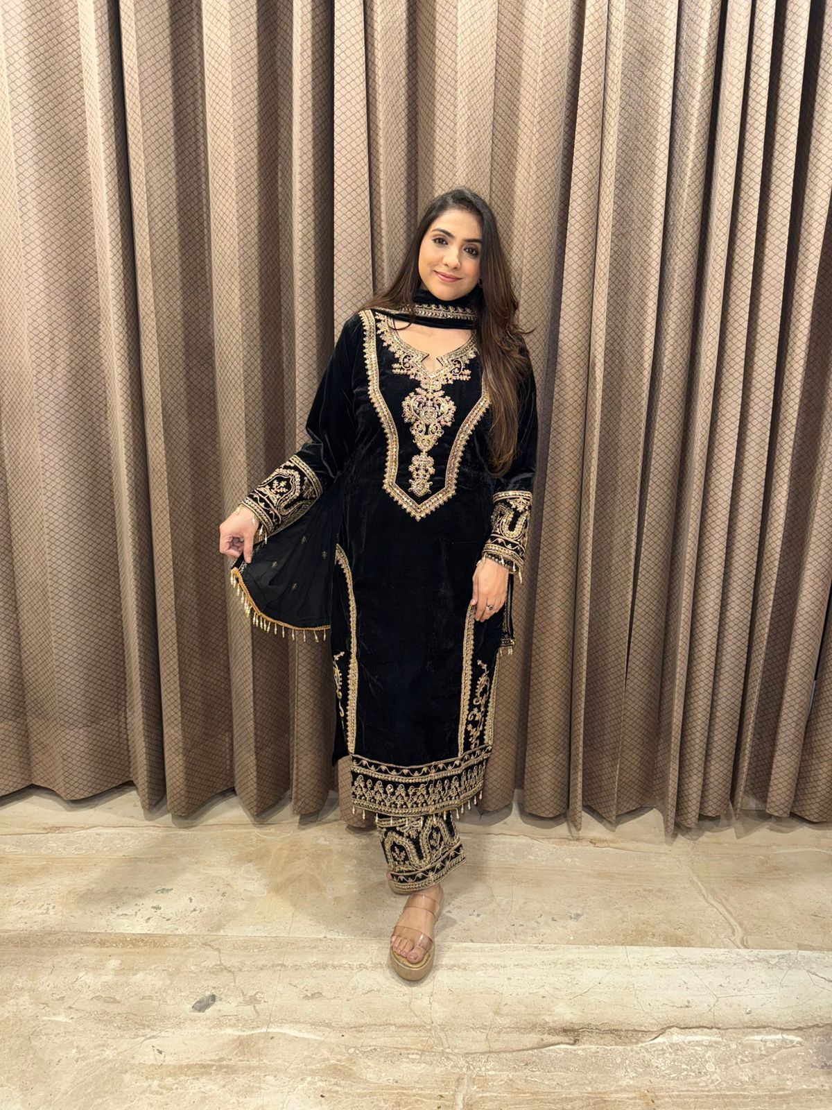 Black Heavy Hand-work Kurta Set with Dupatta