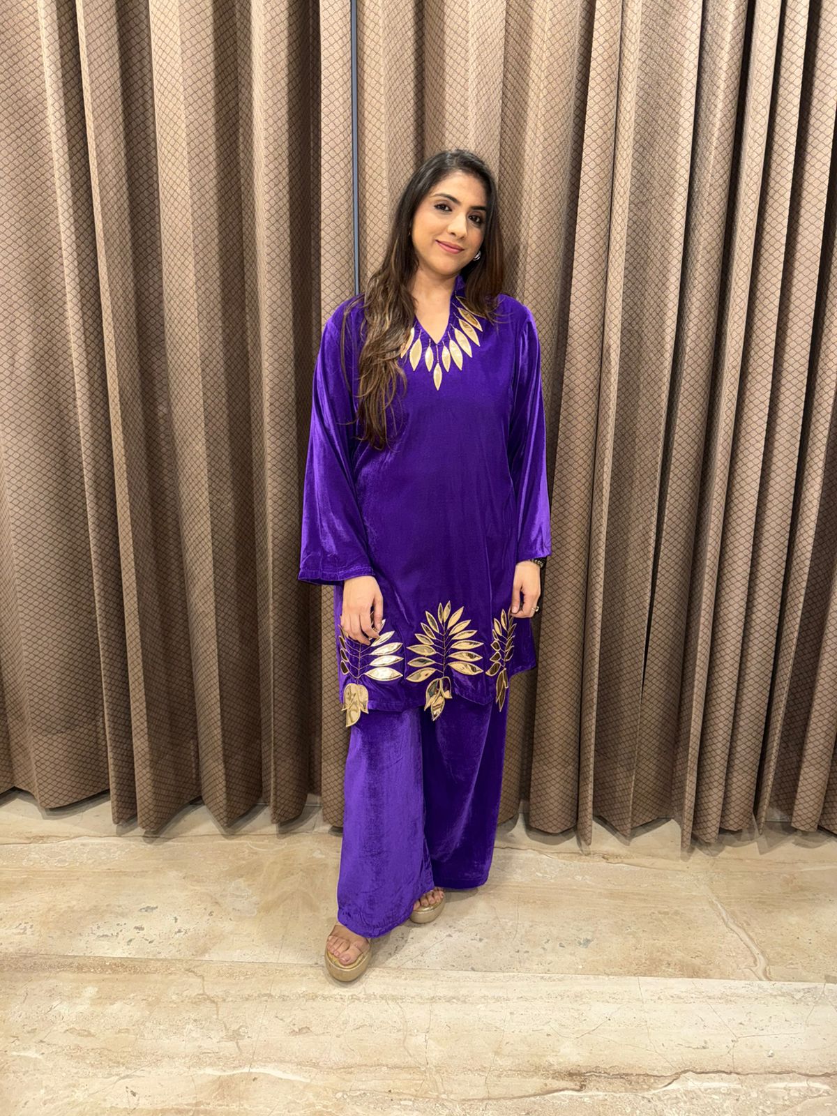 Purple Leaf Leather work Co-ord Set