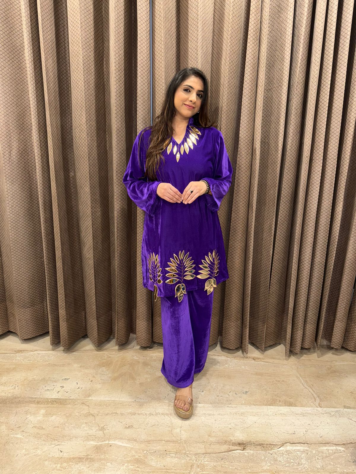 Purple Leaf Leather work Co-ord Set