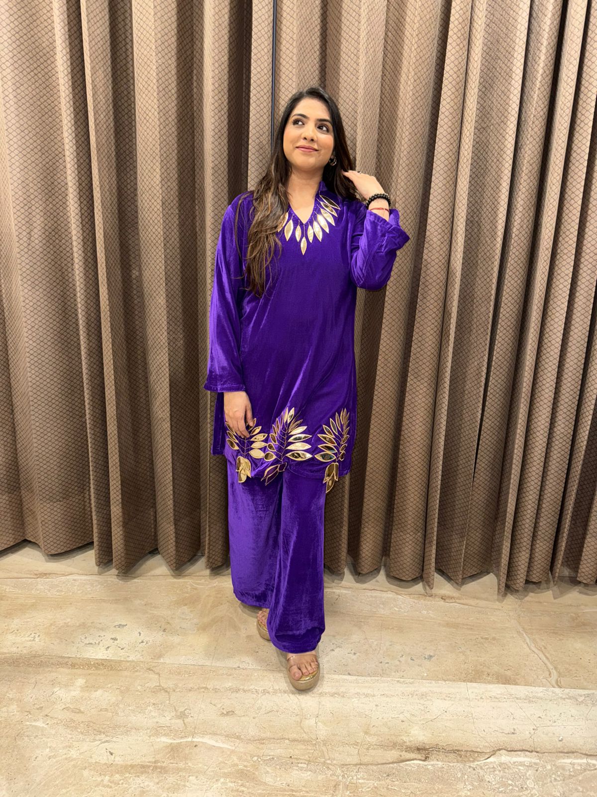 Purple Leaf Leather work Co-ord Set