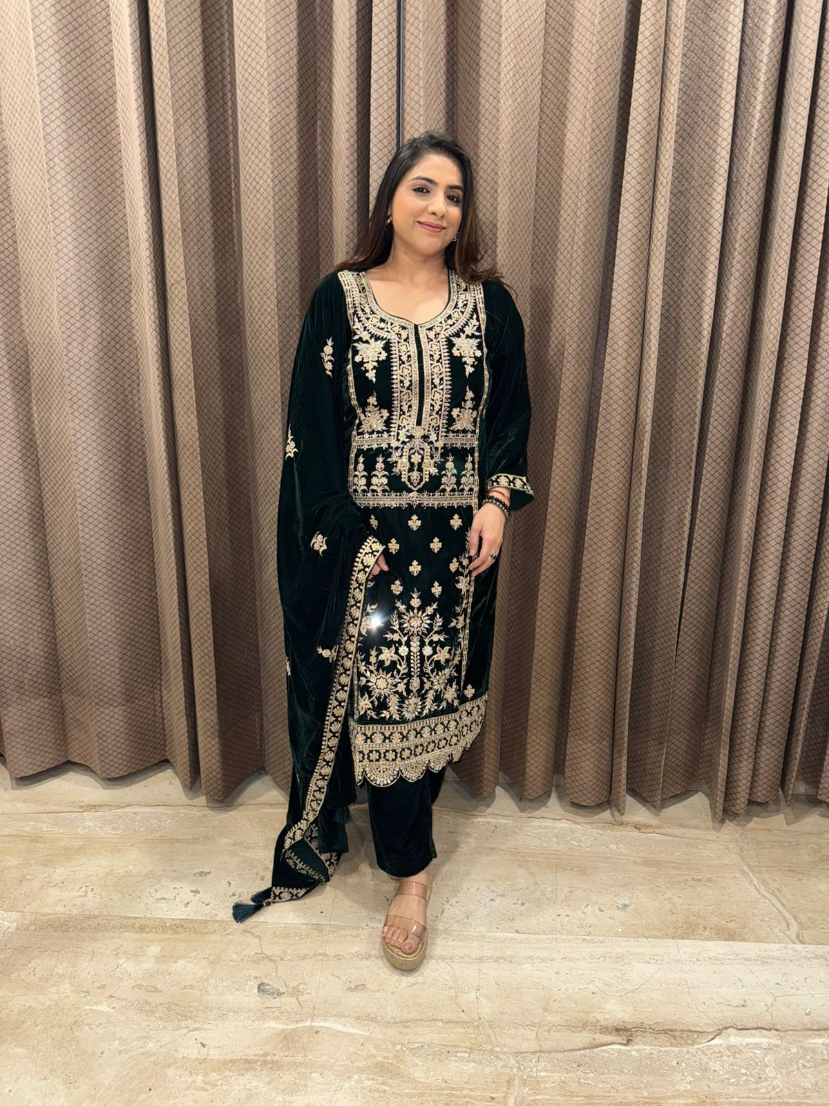 Emerald Heavy Zari & Mirror work Kurta Set with Dupatta