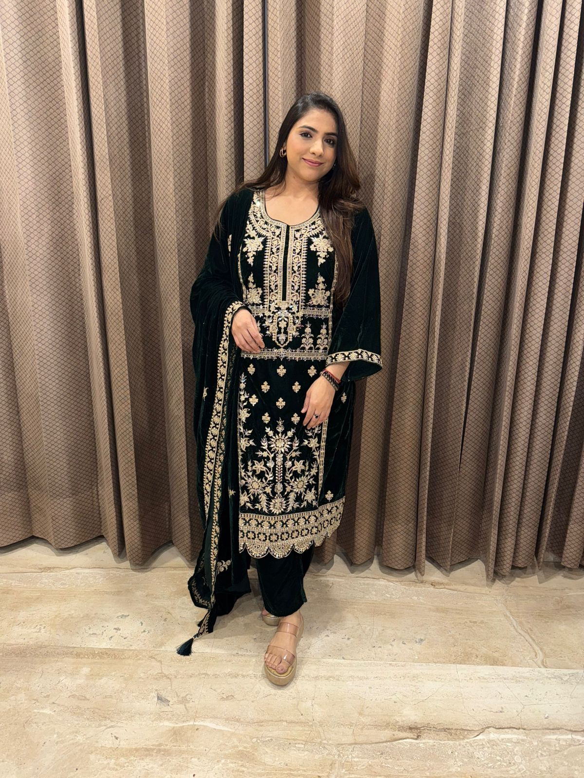 Emerald Heavy Zari & Mirror work Kurta Set with Dupatta