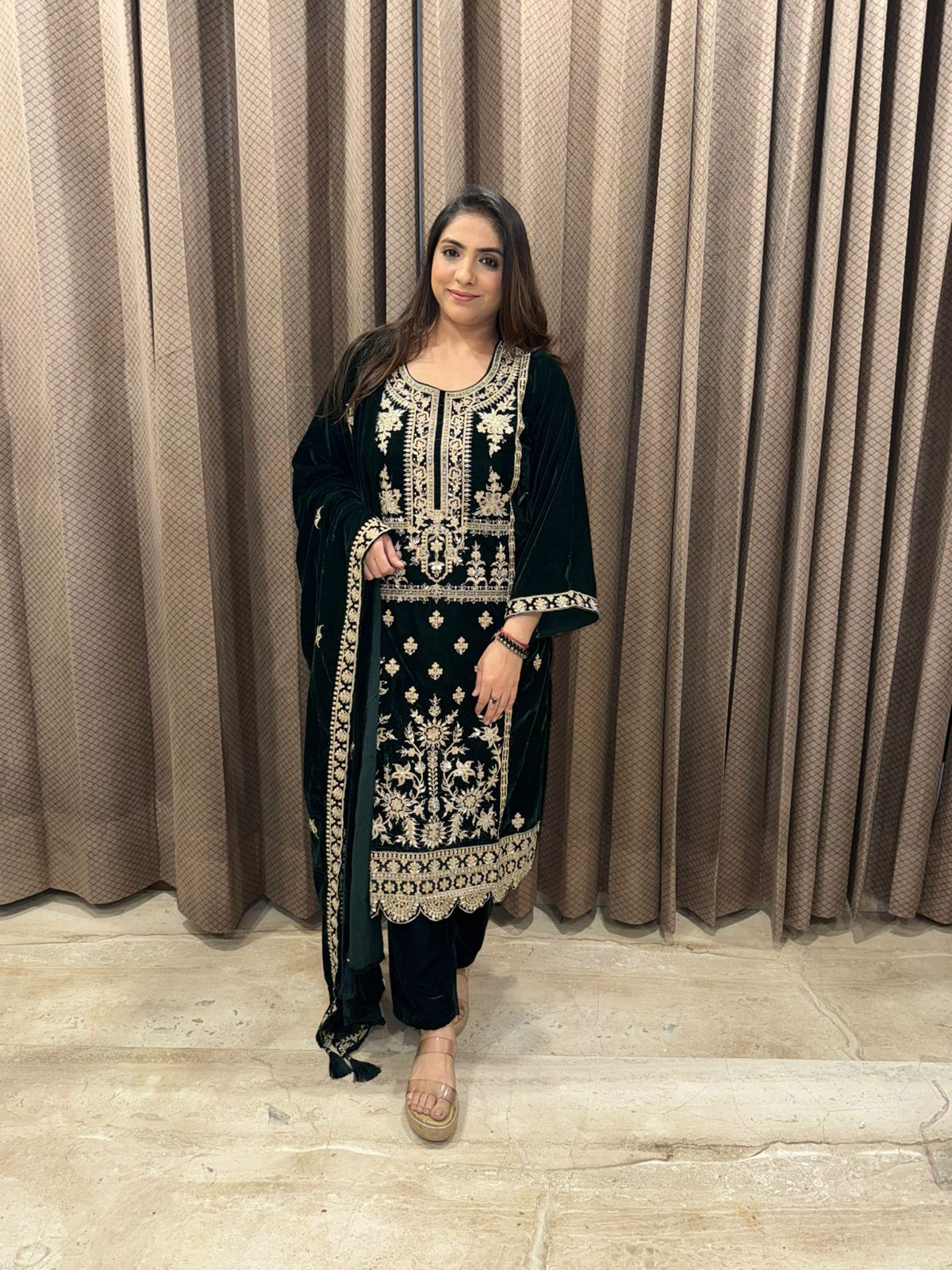 Emerald Heavy Zari & Mirror work Kurta Set with Dupatta