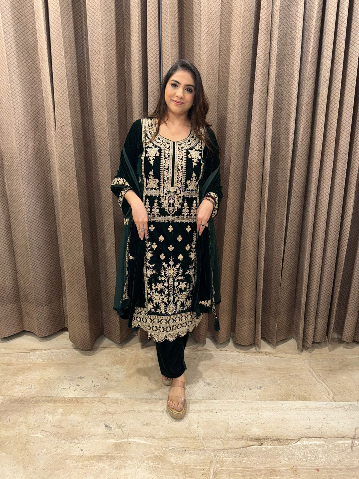 Emerald Heavy Zari & Mirror work Kurta Set with Dupatta