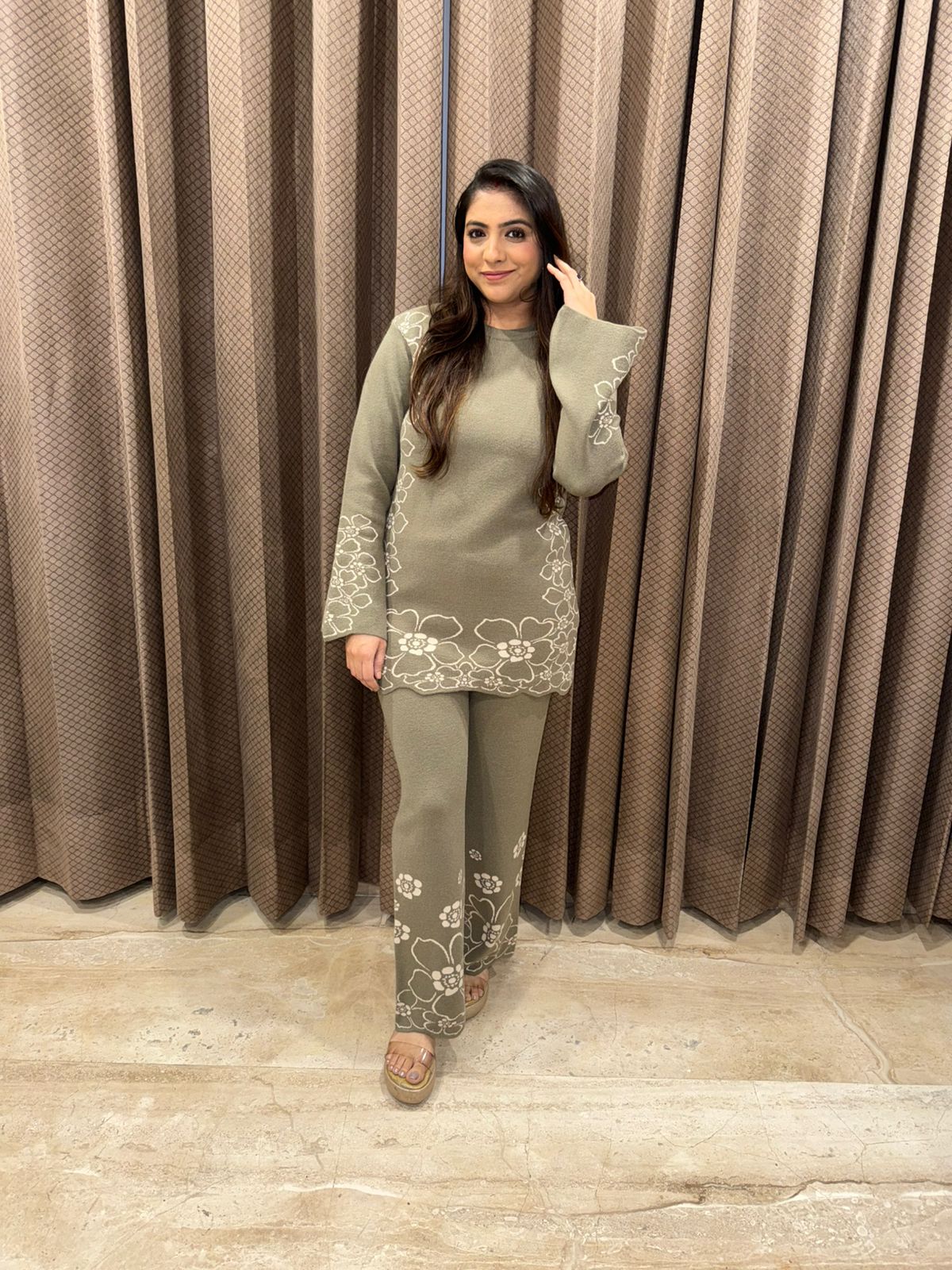 Sage Knit Floral Printed Co-ord Set