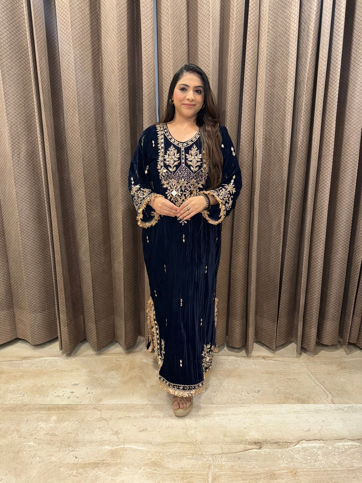 Navy Heavy Mirror & Hand-work Long Dress