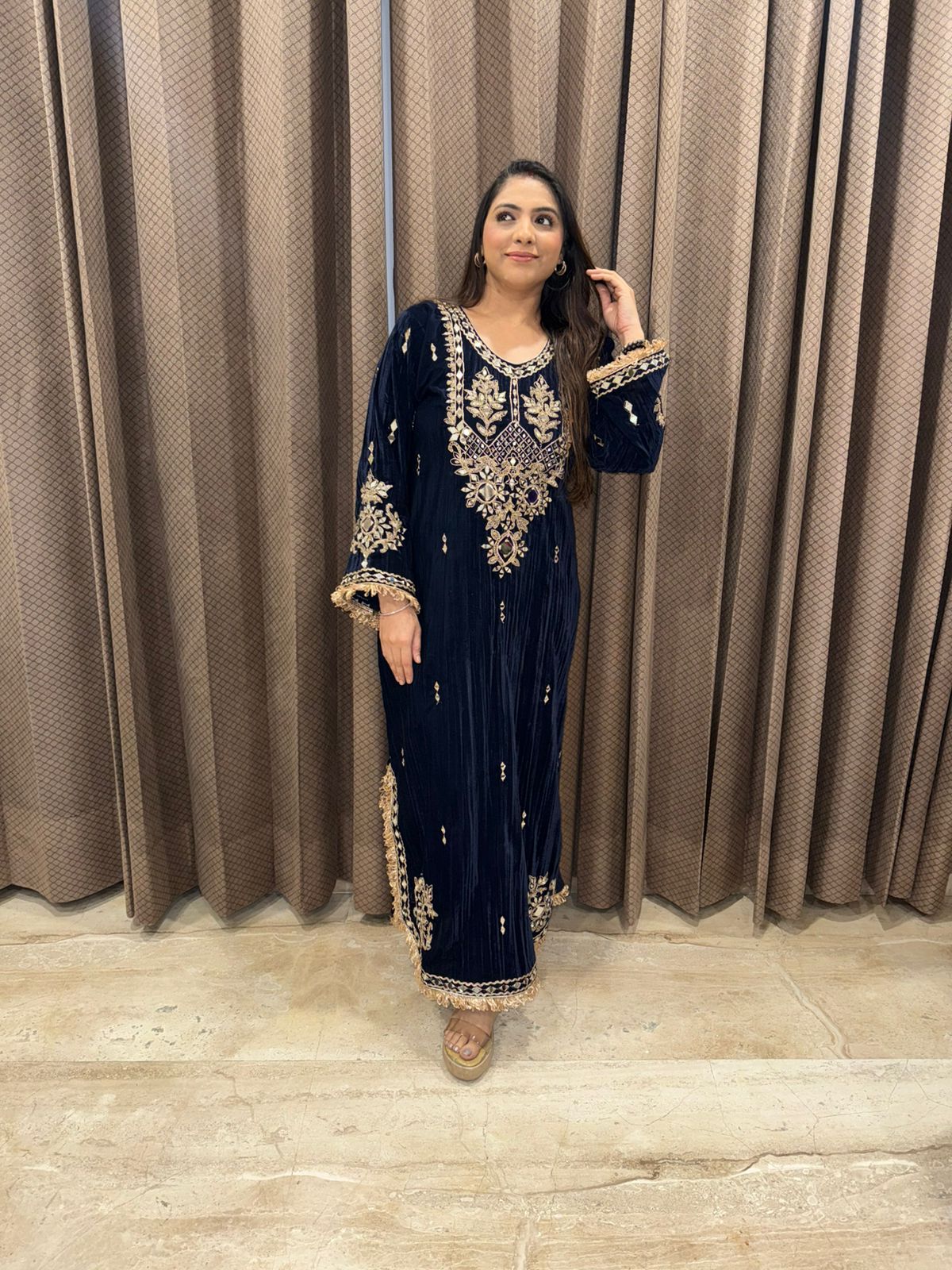 Navy Heavy Mirror & Hand-work Long Dress