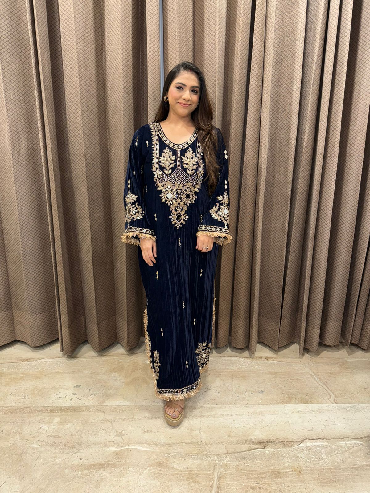 Navy Heavy Mirror & Hand-work Long Dress