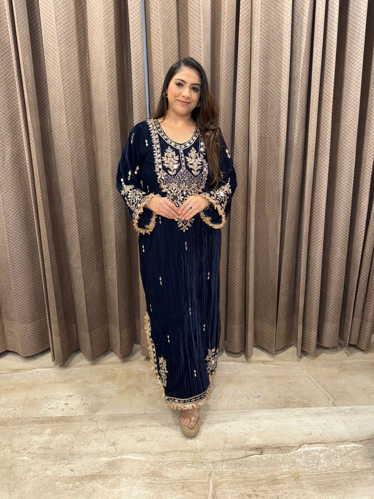 Navy Heavy Mirror & Hand-work Long Dress