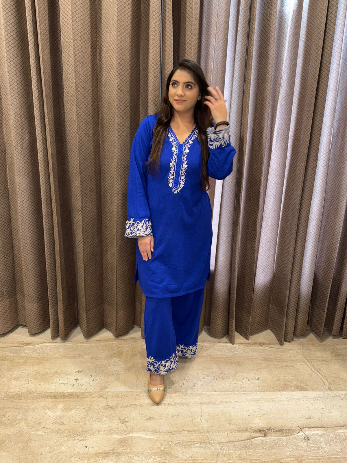 Royal Blue Thread work Kurta Set with Matching Pants