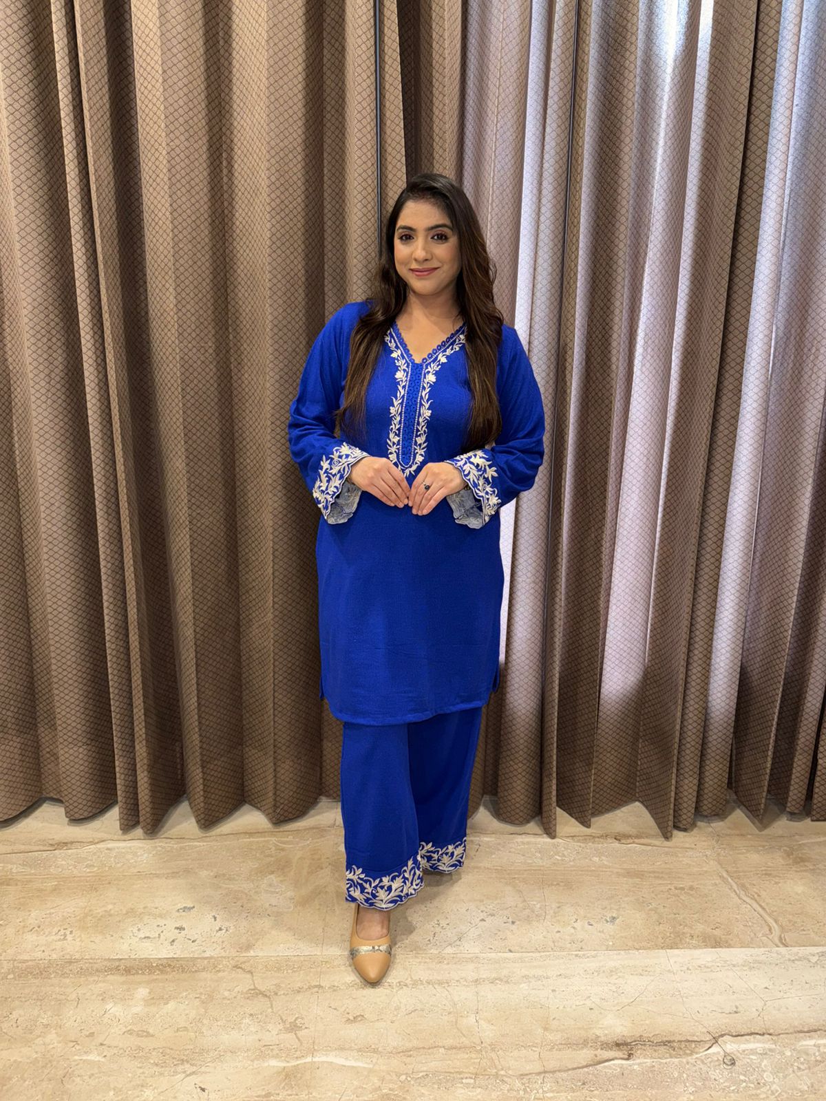 Royal Blue Thread work Kurta Set with Matching Pants