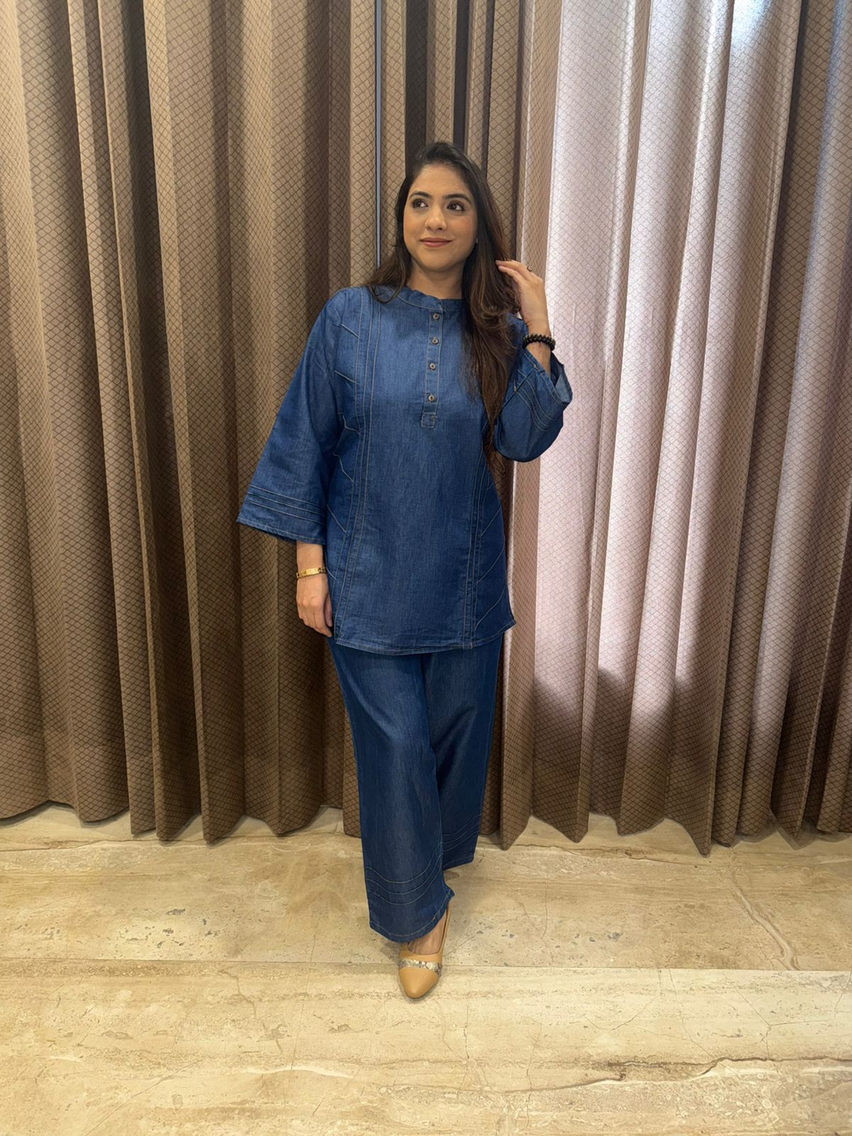 Blue Denim Stripped Co-Ord Set