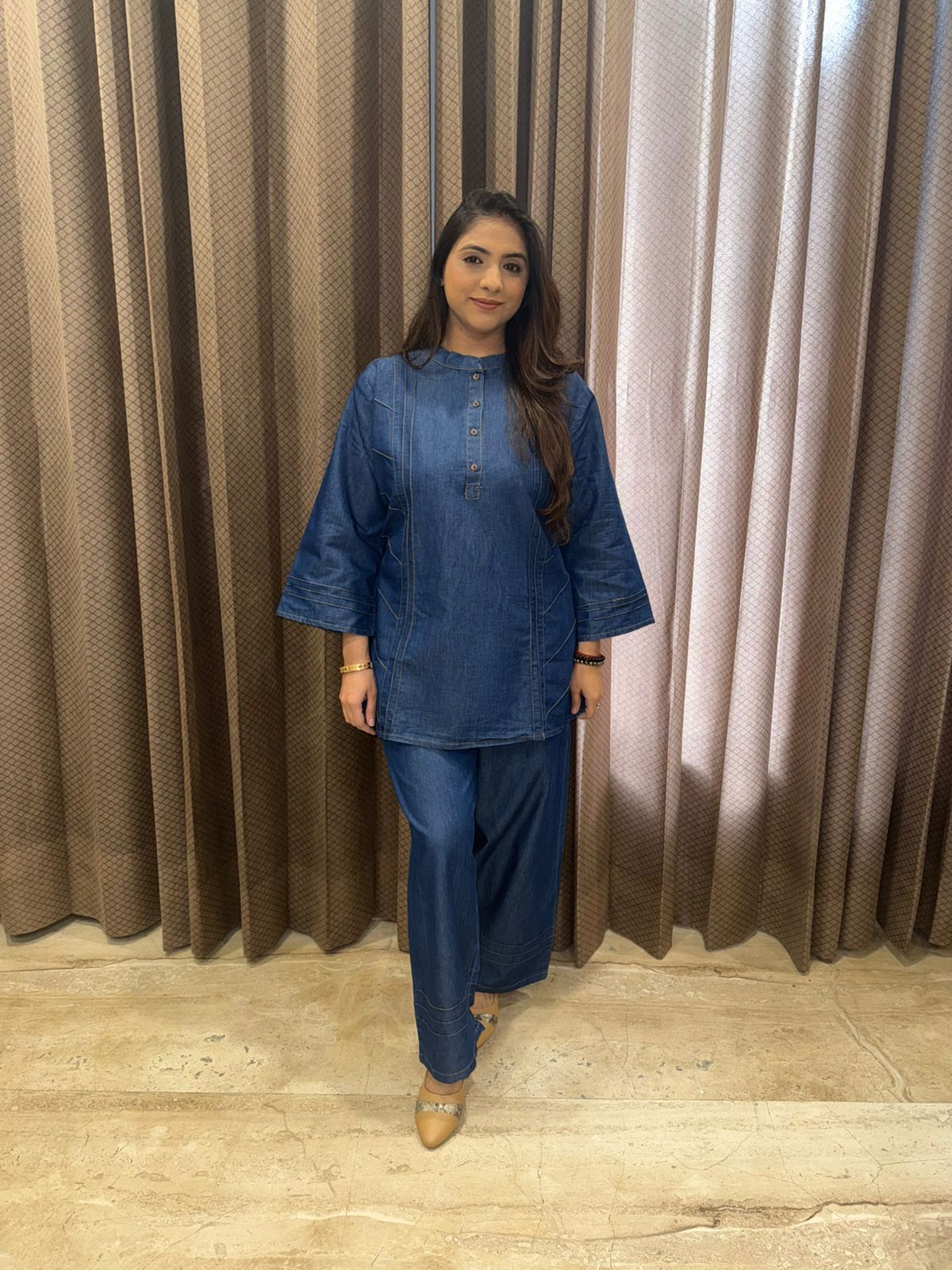 Blue Denim Stripped Co-Ord Set